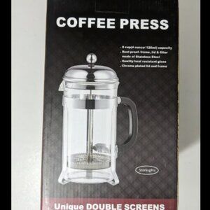 NEW- Sterling Pro Coffee French Press Stainless Steel 8 Cup Double Screens